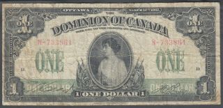 1917 Dominion Of Canada 1 Dollar Bank Note