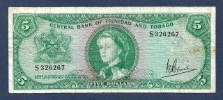 [an] Qeii Trinidad & Tobago $5 Dollars 1964 P27c Fine,