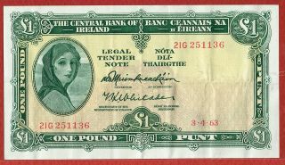 Central Bank Of Ireland 1963 1 Pound And 10 Shillings
