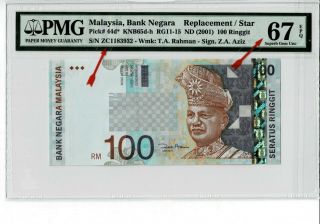Malaysia Bank Negara 2001 (nd) 100 Ringgit Replacement Pmg 67 Epq Gem Unc