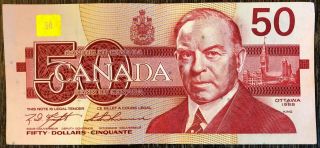 1988 Canada $50 Fifty Dollar Banknote - Special Prefix Fhs - Bonin/thiessen