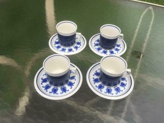 Mikasa Light Light & Lively Windmill Blue Tulip Set Of 4 Cups And Saucers