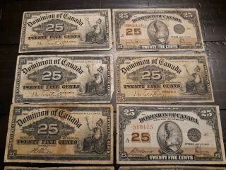 10 - 25 CENT DOMINION OF CANADA SET 1900,  1923 - SHIN - PLASTER FRACTIONAL VG/F 15 3