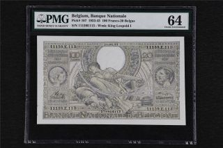 1933 - 43 Belgium Banque Nationale 100 Francs Pick 107 Pmg 64 Choice Unc