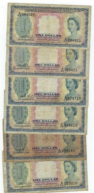 Malaya And British Borneo P - 1 1 Dollar 1953 Circulated 6 Notes