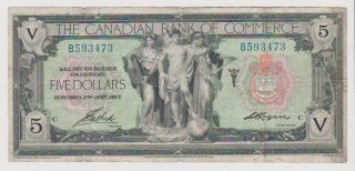 Canada 1917 The Canadian Bank Of Commerce $5 Note
