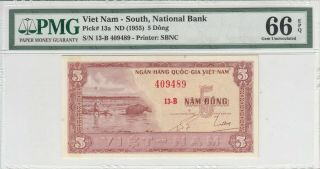 Nd 1955 Viet Nam - South 5 Dong P - 13a Pmg 66 Epq Gem Unc