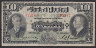 Canadian 1938 Bank Of Montreal 10 Dollars Chartered Bank Issue,