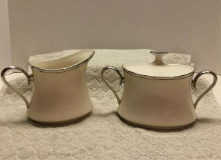Lenox Solitaire Creamer And Sugar Bowl With Lid,  Platinum Band,  Made In Usa