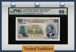 Tt Pk 14a 1968 Luxembourg 100 Francs Banque Internationale Pmg 66 Epq Gem Unc