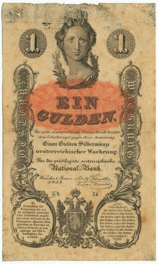 Austria,  Österreich - 1 Gulden 1.  1.  1858.  Pa84.  (a030)