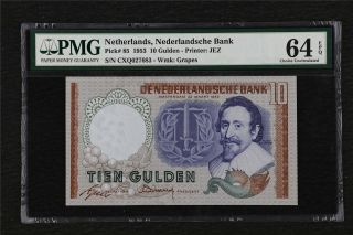 1953 Netherlands Nederlandsche Bank 10 Gulden Pick 85 Pmg 64 Epq Choice Unc