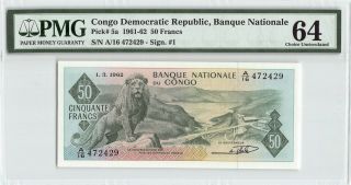 Congo Democratic Republic 1962 P - 5a Pmg Choice Unc 64 Epq 50 Francs
