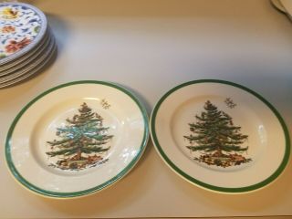 Set Of 2 Spode Christmas Tree Salad/dessert/bread Plates 7 3/4 " England