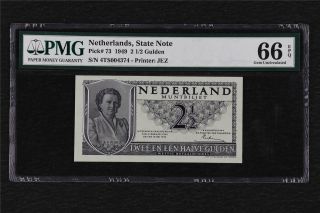 1949 Netherlands Silver Note 2 1/2 Gulden Pick 73 Pmg 66 Epq Gem Unc