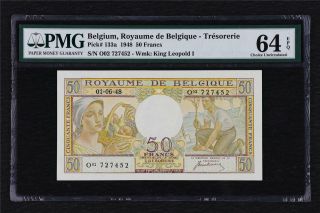 1948 Belgium Royaume De Belgique Tresorerie 50 Francs Pick 133a Pmg 64 Epq Unc