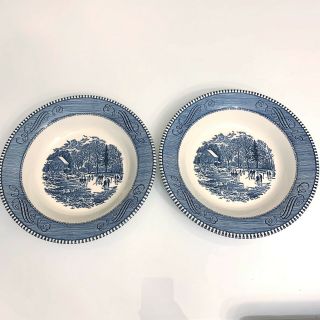 Currier And Ives Royal China Early Winter 8 1/2 " Soup Bowls X 2 Two