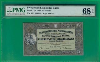 Switzerland 5 Franken 1952,  P11p,  Highest Grade@ebay Gem Unc Epq Pmg 68