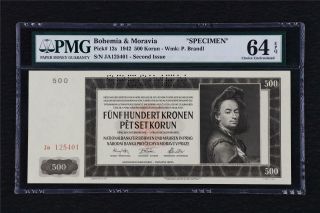 1942 Bohemia & Moravia Specimen 500 Korun Pick 12s Pmg 64 Epq Choice Unc