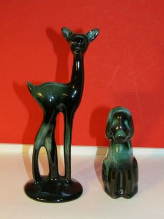 2 Blue Mountain Pottery Canada 5.  5 " Tall Standing Deer & 3.  25 " Dog Figurines