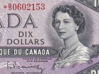 1954 Bank Of Canada Qeii $10 Star Note ( (aunc))