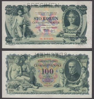 Czechoslovakia 100 Korun 1931 Unc Crisp Banknote P - 23s Specimen