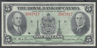 1935 Royal Bank Of Canada 5 Dollars Bank Note
