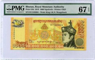 Bhutan 1000 1,  000 Ngultrum 2016 P 34 Gem Unc Pmg 67 Epq High