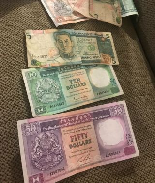 Group of foreign coins plus paper money HONG KONG 100 Dollars 3
