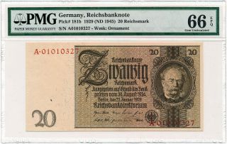 Germany - 3rd Reich 20 Reichsmark 1929/1945 P182b Pmg Gem Unc 66 Epq