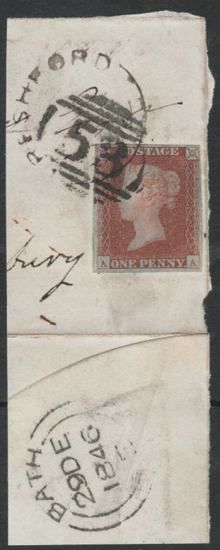 1841 Sg8 1d Red Brown Very Fine First Off The Sheet " Aa " Piece Bath To Freshford