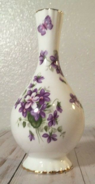 John Aynsley Purple Wild Violets Butterfly Bud Vase Bone China Made In England