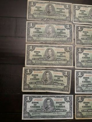 15 NOTES - $1 - CANADIAN BANK NOTE SET - 1937 ALL CIRCULATED - - - 108 2
