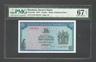 1979 Rhodesia $1 One Dollar L122 Prefix Graded Pmg 67 Epq P38a - Gem Unc