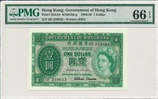 Government Of Hong Kong Hong Kong $1 1959 S/no 3x9933 Pmg 66epq