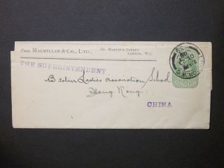Stationery Sto 1908 Kevii 1/2d Green Wrapper London W.  C D/c To Hong Kong China
