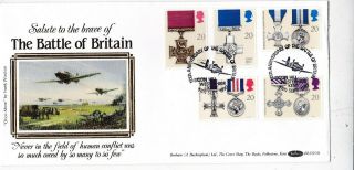 Gb 1990 Gallantry Battle Of Britain Fdc Biggin Hill Cds With Enclosure Vgc