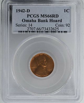 1942 - D Pcgs Ms66rd Omaha Bank Hoard Lincoln Wheat Cent