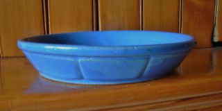 Art Deco Stoneware Pottery Windowpane Flower Pot 8 " Saucer Blue Glaze Pie Plate