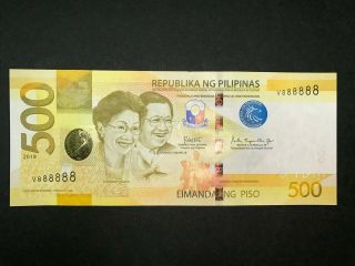 Philippines 500 Pesos Ngc 2019 Solid 8 (v888888) - Single Letter Prefix