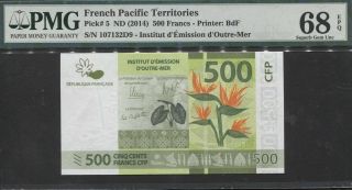 Tt Pk 5 2014 French Pacific Territories 500 Francs Pmg 68 Epq Gem Unc
