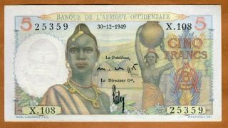 French West Africa,  5 Francs,  30 - 12 - 1949,  P - 36,  Unc