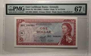 East Carribean States / Grenada Pick 13j Nd 1965 1 Dollar Pmg 67 Epq