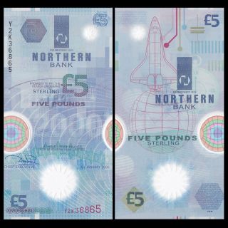 Northern Ireland 5 Pounds,  P - 203b,  2000,  Polymer,  Unc Comm.