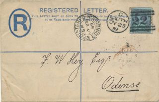 Gb Registered Letter Leith To Odense Denmark 1889