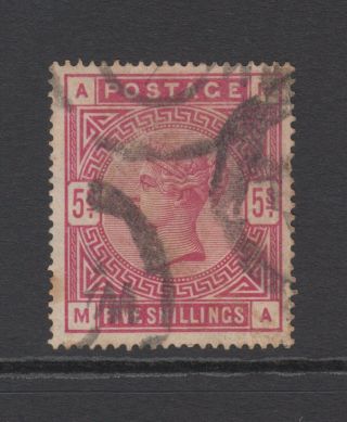 Gb Qv 5s.  Rose Sg180 5/ - " Ma " 1883 Five Shillings Stamp