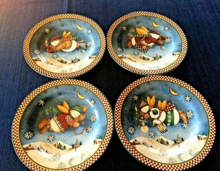 Sakura Debbie Mumm Snow Angel Village Salad Dessert Plates Set Of 4 Cond