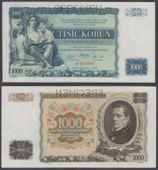 Czechoslovakia 1000 Korun 1934 Specimen Unc Crisp Banknote P - 26s