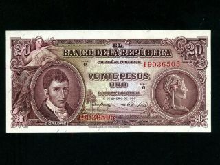 Colombia:p - 401a,  20 Pesos,  1953 Caldas Au - Unc