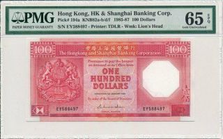 Hong Kong Bank Hong Kong $100 1987 Pmg 65epq